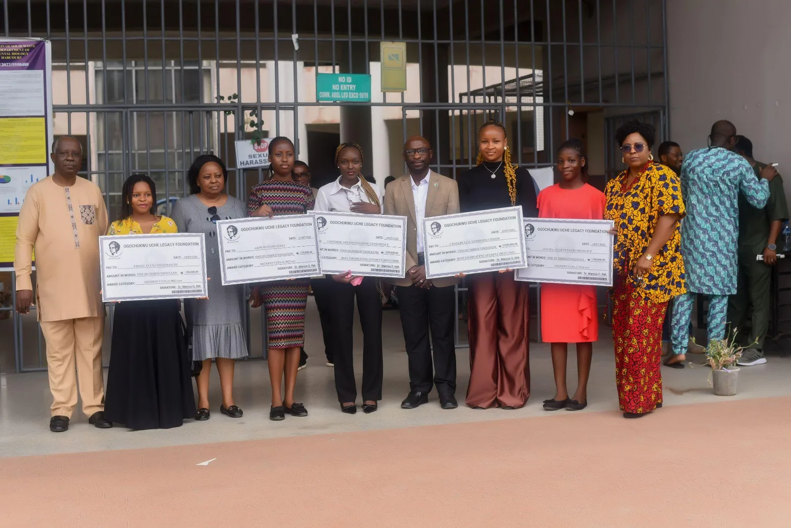 Award recipients and participants gathered outside at the University of Port Harcourt